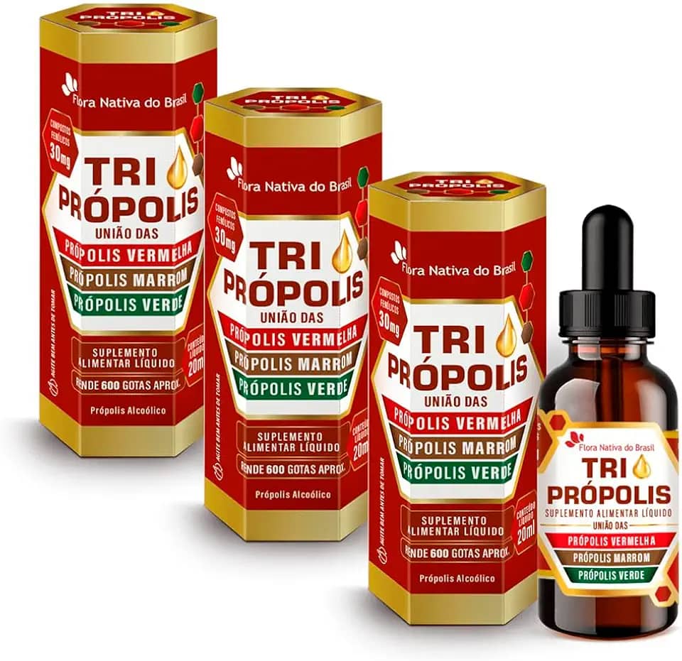 Tri Propolis (Vermelha, Verde e Marrom) Combo 3x 20ml Cada - Flora Nativa do Brasil