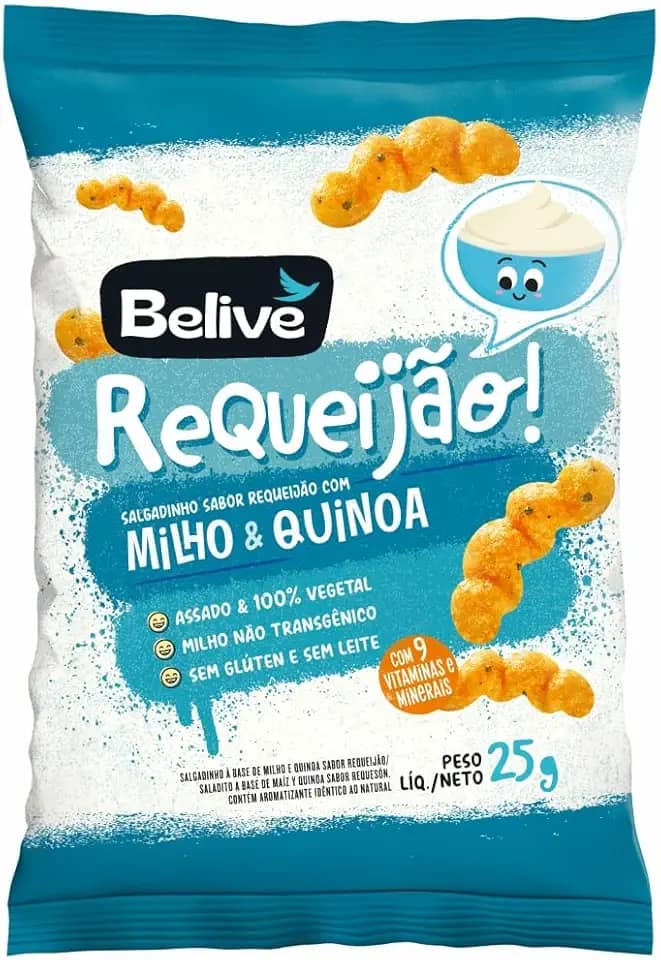 Salgadinho Kids sabor Requeijão Sem Glúten Sem Leite Com Vitaminas Belive 25g
