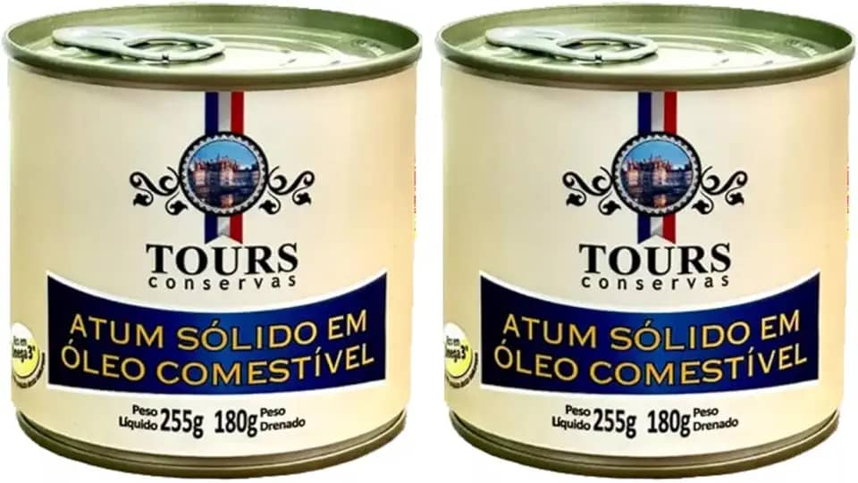 Atum em lata - Sólido em óleo Comestível Tours Conservas - 2 Unidades de 255g Cada