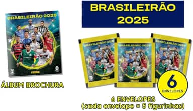 Kit C/ 1 Álbum Brochura + 6 Envelopes de Figurinhas Brasileirão 2025