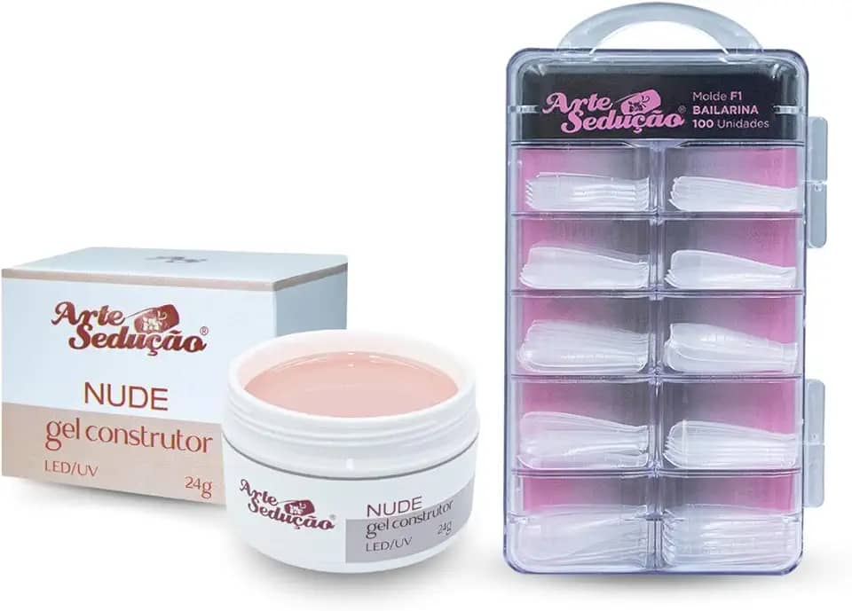 Molde F1 Bailarina 100 Un + Gel Led/UV Alongamento Nude 24g