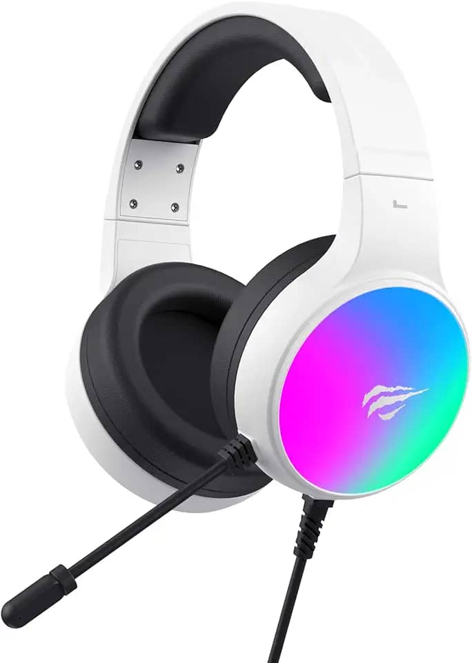 Havit Fone de Ouvido 7.1 USB Gamer H2043U White Black, Surround, Iluminação RGB, Falante de 50 mm, Microfone Omnidirecional, Earpads Macios, Design Vibrante, 20 Hz – 20 KHz