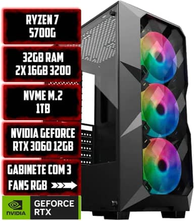 PC GAMER TITAN AMD RYZEN 7 5700G/32GB RAM/NVME 1TB/NVIDIA RTX 3060 12GB/GABINETE 3 FANS RGB
