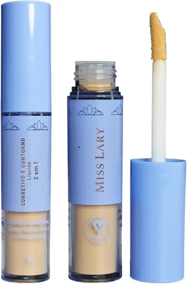 Corretivo Facial e Contorno Líquido 2 em 1, Alta Cobertura, com Colágeno e Ácido Hialurônico, Efeito Matte - Maquiagem Miss Lary (03)