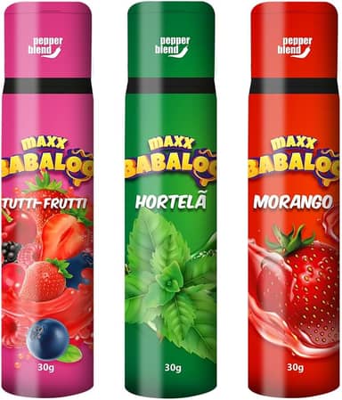 Kit 3 Maxx Splash Bala Líquida 30g Pepper Blend - Preliminares Gel Comestível Sexshop (Tutti-Frutti/Morango/Hortelã)