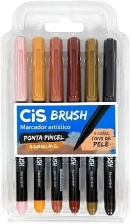 Caneta pincel Brush Aquarelável com 6 cores tons de pele Cis