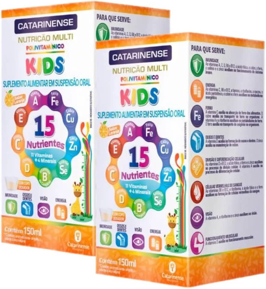 Kit 2 Polivitaminico Kids Sabor Laranja com 15 Nutrientes 150ml Catarinense