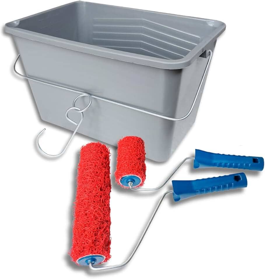 Rolo Cabelo de Anjo Textura Decorativa Massa Corrida Argamassa Rolos de 23cm e 10cm com Cabo + Caçamba de Pintura com Alça