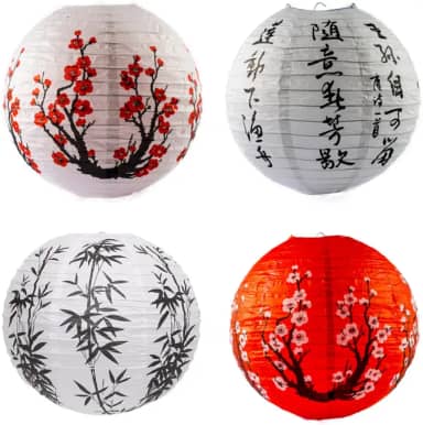 Kit 4 Luminárias Japonesa Chinesa Oriental Lanterna Estampadas Papel - 30 cm