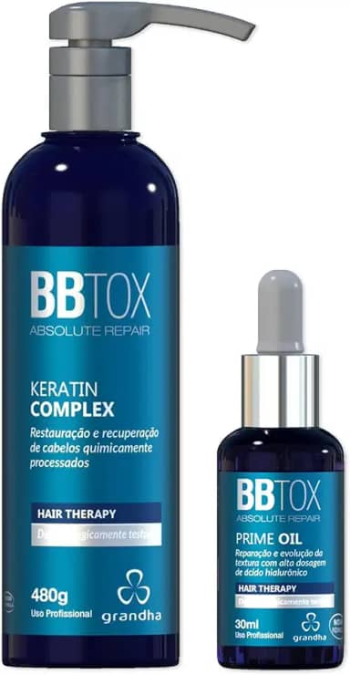 Kit Grandha Profissional BBtox Absolute Repair - Restauração da Fibra Capilar Danificada Por Procedimentos Químicos Pós Progressiva (Keratin Complex 480g + Prime Oil)