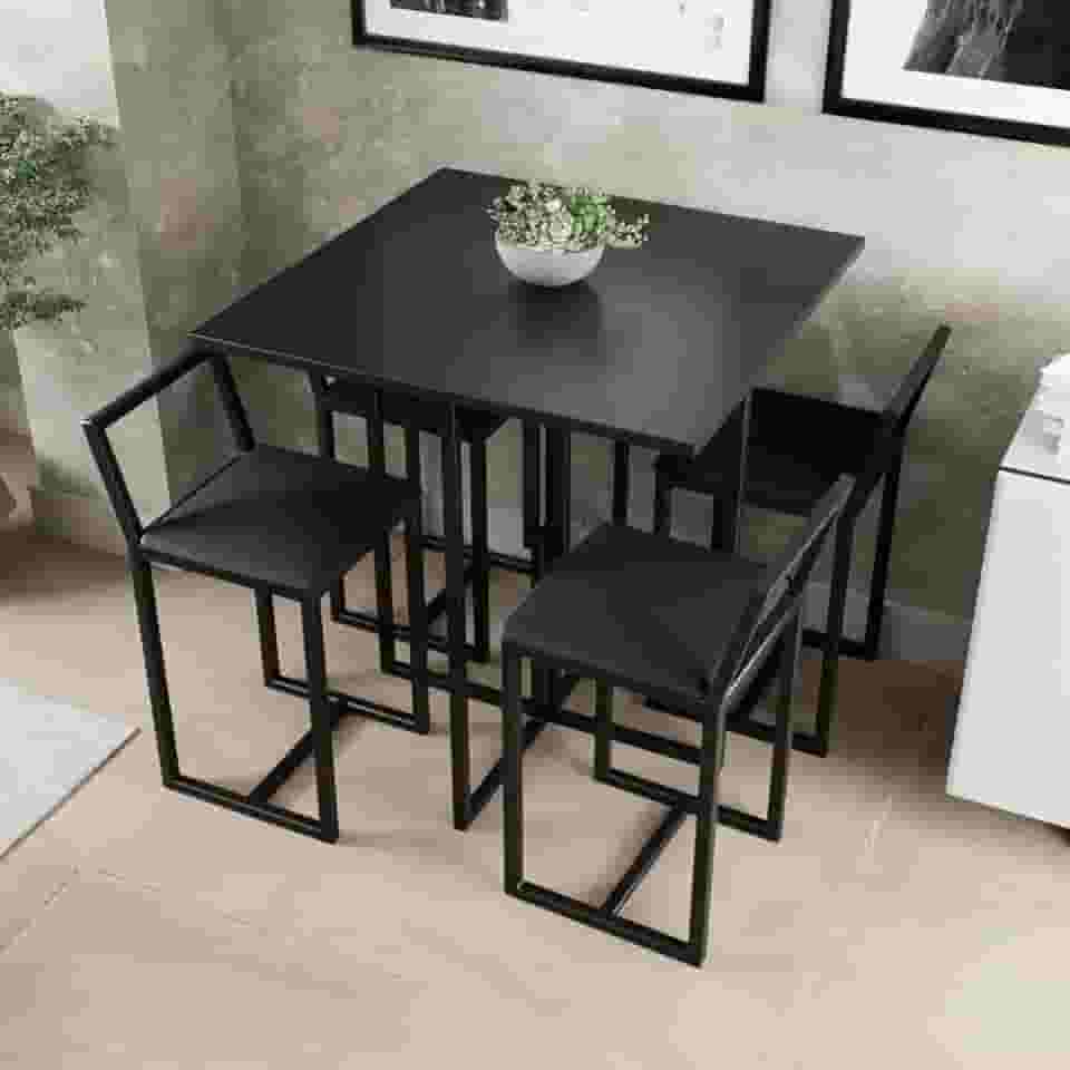 Conjunto Mesa Preta 4 Cadeiras Pequena Estofado Industrial Black (PRETO)