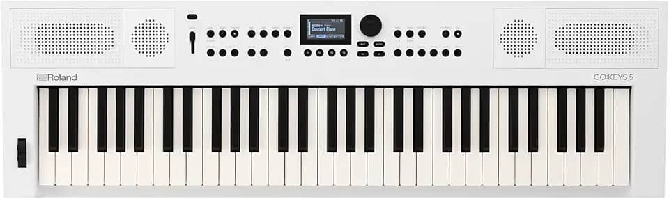 Teclado Roland GO:KEYS 5 para Criação Musical | Teclado de 61 Teclas | Alto-falantes Estéreo Integrados | Entrada para Microfone | Suporte Bluetooth Áudio/MIDI para Streaming de Música - Branco