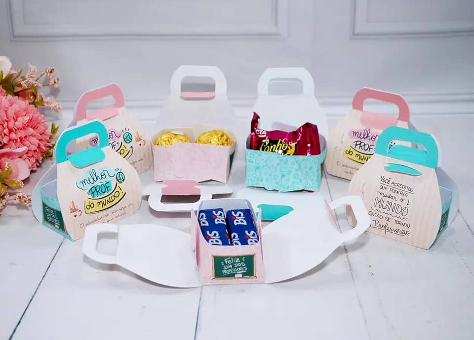Caixinha para Doces e Brindes do Dia dos Professores, Rosa e Verde, Estilo Maletinha, para Presentes e Lembranças (10 Unidades Rosa)