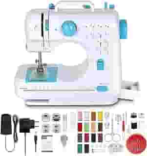 FINYQBET Mini Máquina de Costura para Iniciantes e Crianças de 8 a 12 Anos | 12 Padrões de Ponto, Luz LED, Costura Reversa | Ideal para Pequenos Reparos e Projetos de Artesanato (100-240v)