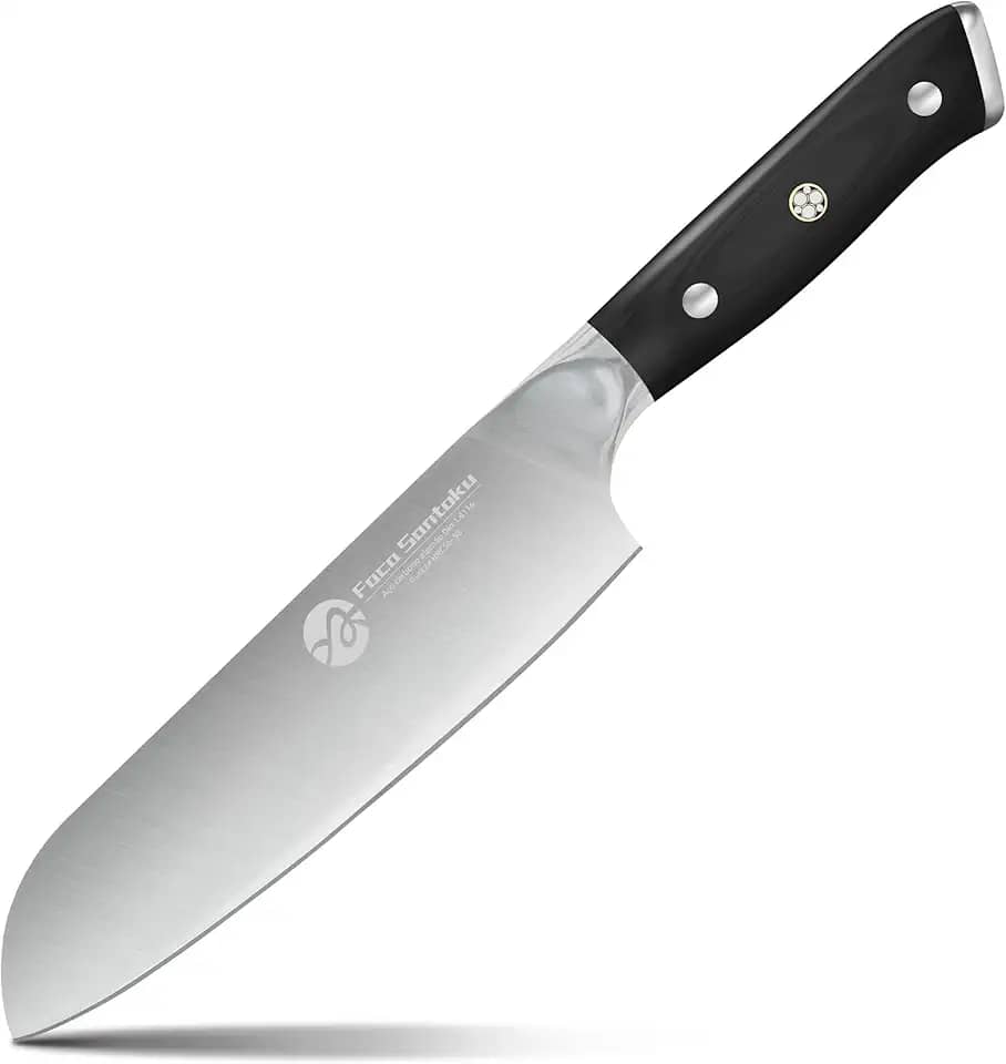 Faca Santoku De 7', Faca Do Chef Forjada Em Aço De Alto Carbono, Faca De Aparar Com Cabo Ergonômico, Preto