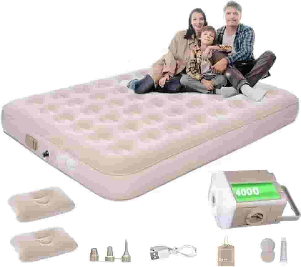 JOYFOX Colchão de Ar Inflável Queen 203x152x28cm com Bomba Elétrica USB Removível, Impermeável, Portátil, Resistente até 300kg para Camping, Viagem e Uso Doméstico