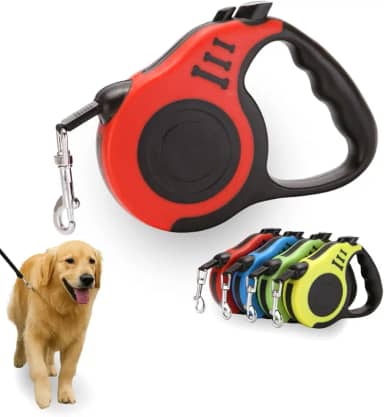 Coleira Guia Trela Retrátil para Cachorros Pequenos e Gatos 3 Metros até 15kg Automática em Nylon Reforçado com Trava de Segurança Resistente para Pets - Qualidade Premium (Vermelho)