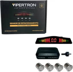 Sensor Estacionamento Ré Display Visor Led Prata 4 pontos 18.5 mm Traseiro Viperton