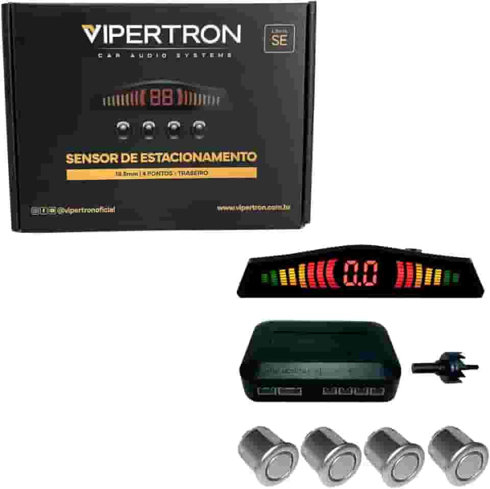 Sensor Estacionamento Ré Display Visor Led Prata 4 pontos 18.5 mm Traseiro Viperton