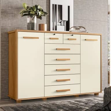 Cômoda 2 Portas 7 Gavetas Fontana Albatroz Móveis Carvalho Grife/off White