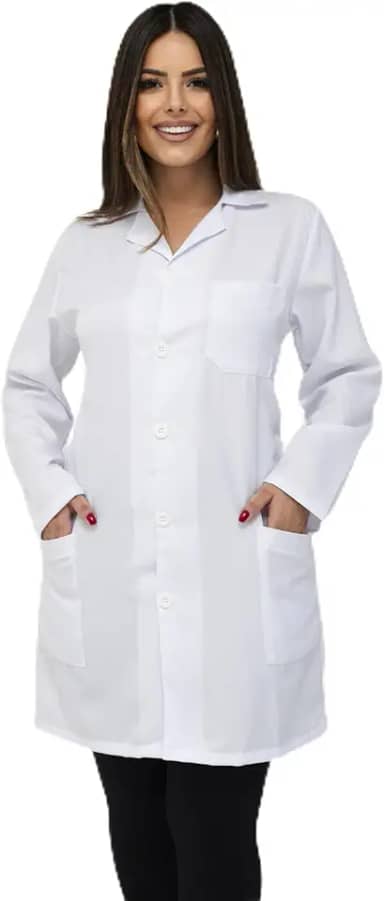 JALECO ACINTURADO FEMININO EM OXFORD COM GOLA TRADICIONAL.