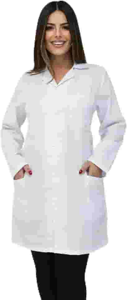 JALECO ACINTURADO FEMININO EM OXFORD COM GOLA TRADICIONAL.