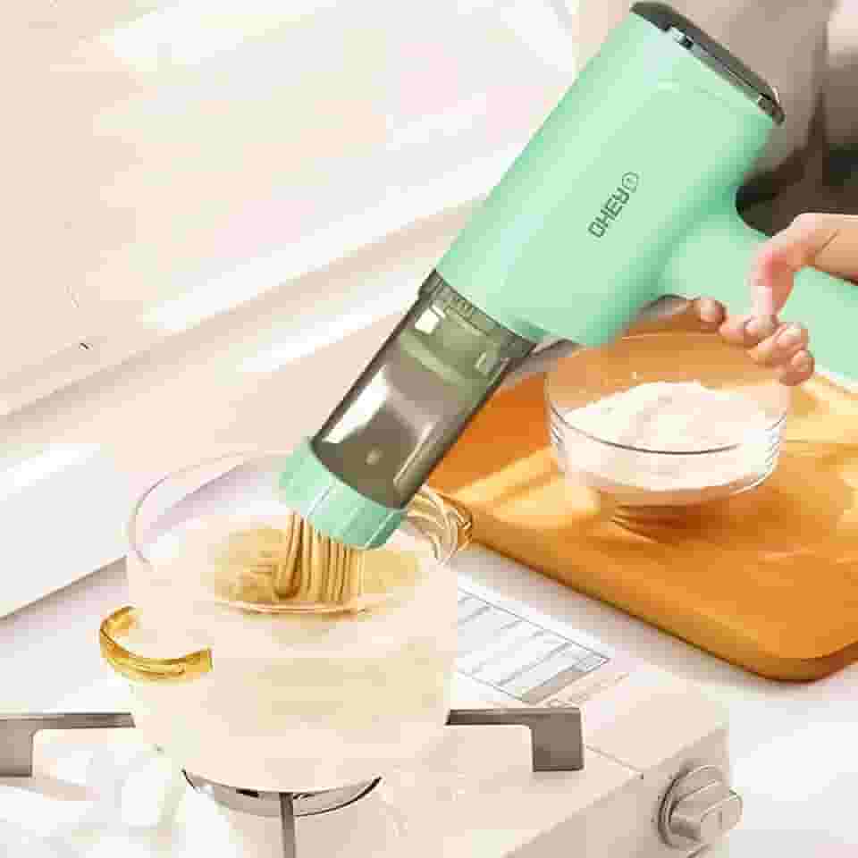 Máquina Elétrica para Fazer Macarrão, Aço Inox 304, Portátil, Recarregável, 5 Moldes, 40W, 200g Capacidade, Máquina de Massas Elétrica Compacta e Prática (Verde)