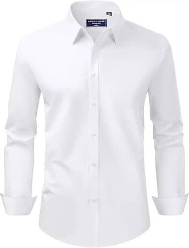 Camisa social masculina, caimento regular, elástica, proteção contra manchas, manga comprida, lisa, para casamentos, camisas de botão