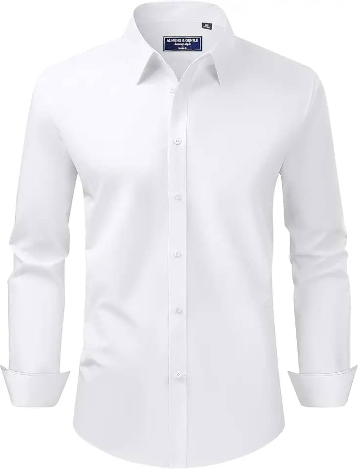 Camisa social masculina, caimento regular, elástica, proteção contra manchas, manga comprida, lisa, para casamentos, camisas de botão