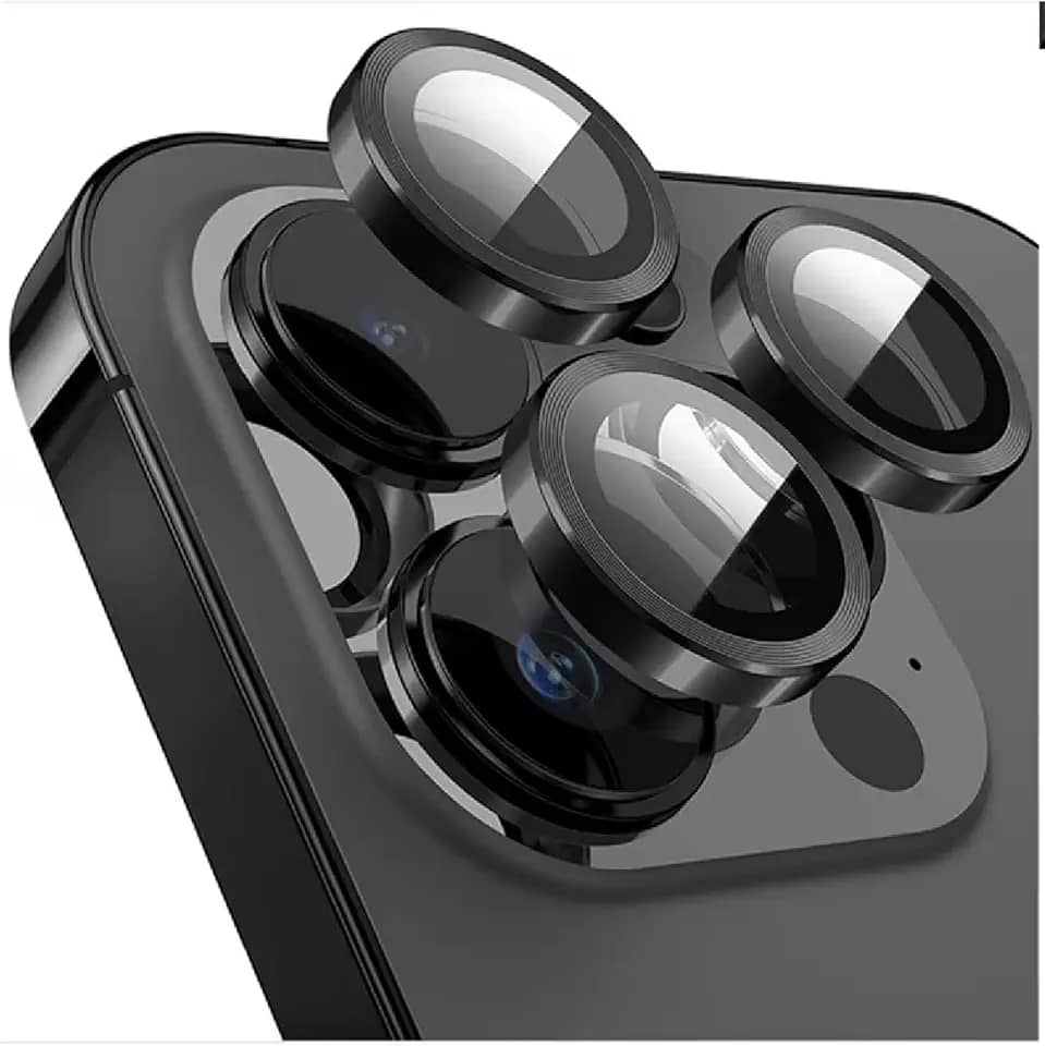 Kit Película Lente De Câmera Compatível Com iphone 11 12 13 14 15 16 Pro Max Liso Preto iphone 16