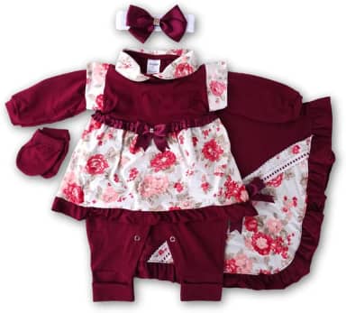 Conjunto, KIt Saída da Maternidade bebê, Menina com 5 peças, 100% algodão