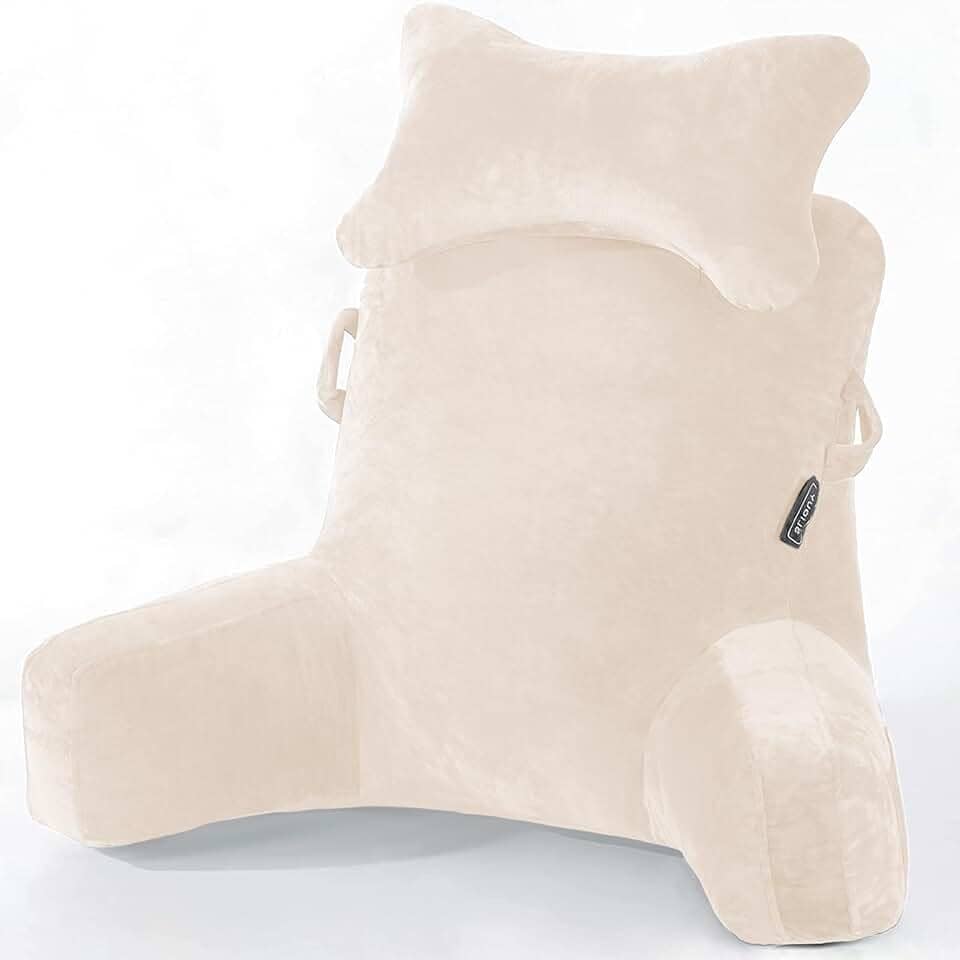 SLIGUY Travesseiro de leitura - travesseiro de descanso de cama com rolo de pescoço removível e braço de suporte superior para sentar na cama, sofá ou no chão, almofada de leitura para leitura /