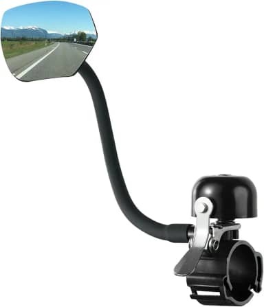 Campainha de bicicleta com espelhos – Espelho retrovisor de segurança ajustável de 360°, lente de vidro resistente a arranhões, ajuste universal para MTB/guidão, acessórios de bicicleta