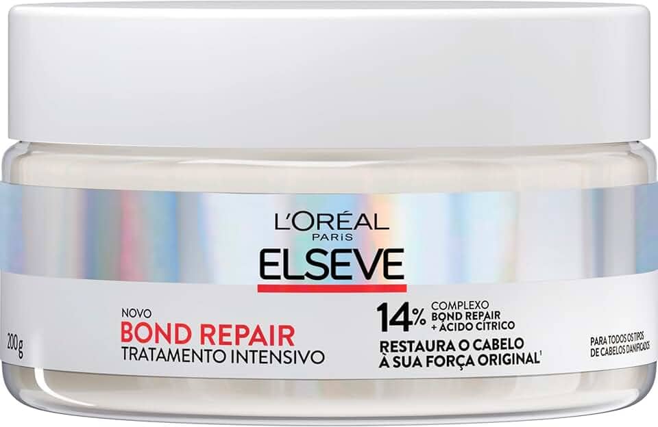 L'Oréal Paris Elseve Bond Repair Máscara de Tratamento Intensivo, com Ácido Cítrico e Glicina, Repara Ligações Capilares Quebradas, Reconstrução Profunda de Fios Danificados, 200g