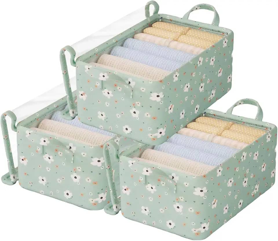 Caixa Organizadora com Tampa Transparente e Estampa Floral Verde, Estrutura em Aço Resistente, Tecido Oxford - Ideal para Organizar Roupas, Brinquedos e Mais