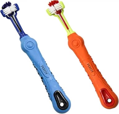 Orgrimmar Escova de dentes de três lados para cães com 2 peças de escova de dentes para cães com mau hálito, tártaro, cuidados com os dentes para cães e gatos