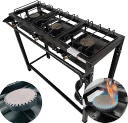 Fogão Industrial 3 Bocas Alta Pressão Ferro Fundido Preto 95x35x80 cm com Mangueira e Registro