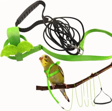 Peitoral e coleira de pássaro papagaio de estimação, design de treinamento ajustável, antimordida, corda de nylon para pássaros com asa fofa para papagaios, adequado para arara, cacatua, calopsita