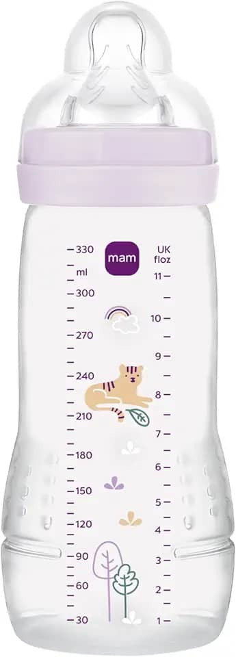 MAM Baby 1 Mamadeira Easy Active 330ml Com Formato Ergonômico e Fácil de Segurar para Crianças 4+ Meses com Bico de Silicone Skinsoft, Rosa