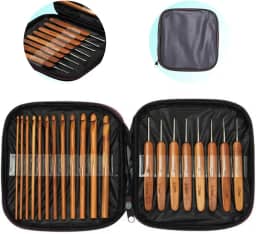 Kit Com 20 Agulhas De Crochê De Bambu Madeira Com Estojo
