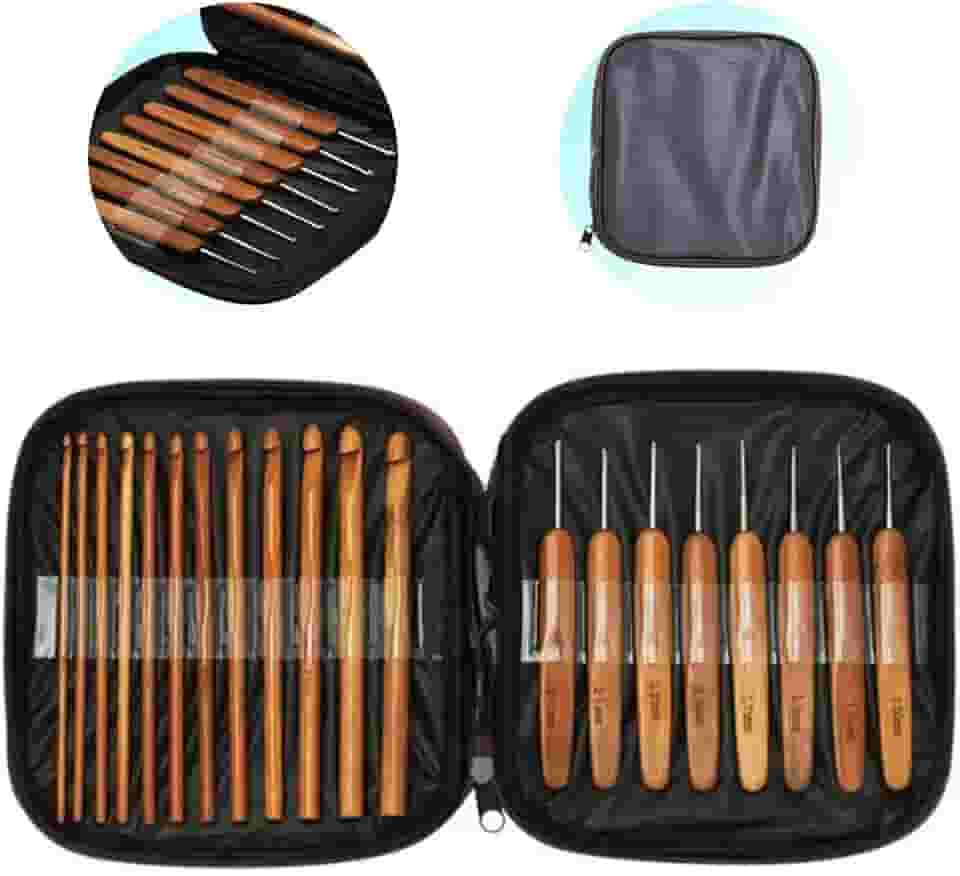 Kit Com 20 Agulhas De Crochê De Bambu Madeira Com Estojo
