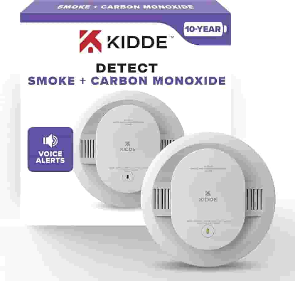 Kidde Detector de fumaça e monóxido de carbono com alertas de voz | Bateria selada de 10 anos | Alarme combinado | Sensor fotoelétrico | Alarme CO | Fácil instalação | Modelo 30CUD10-V | Sem
