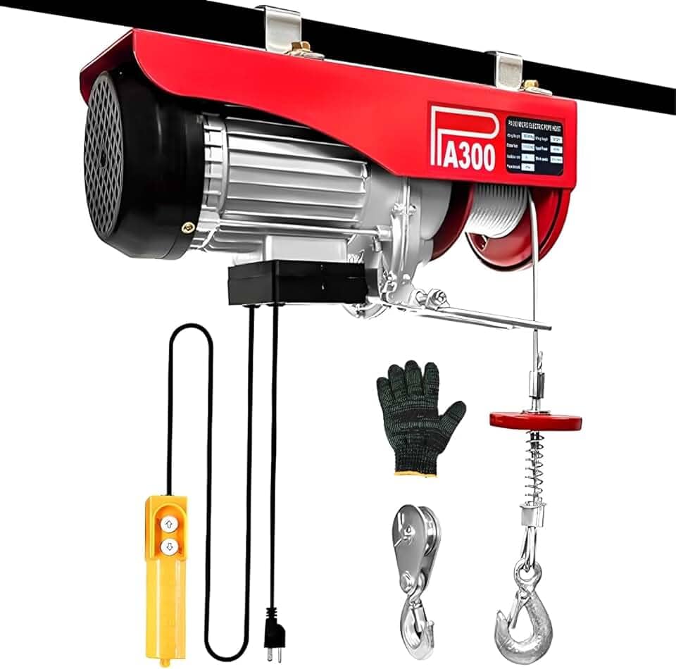 Guincho Elétrico 300kg 12m - Dupla Carga (150kg/300kg), Altura Ajustável (6m/12m), Motor 600W Cobre Puro, IP54 - Ideal para Obras, Fábricas e Oficinas (110, Volts)