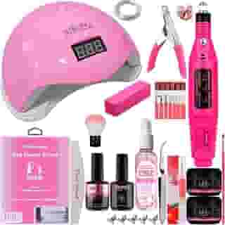 Kit Completo Manicure Unhas de Gel com Cabine Sun LED UV 48W e Lixadeira Elétrica Caneta Bivolt (Rosa)