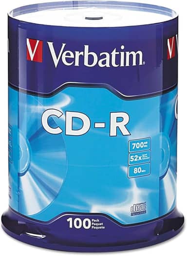 Verbatim Discos Virgens Cd-R 700 Mb 80 Minutos 52X Disco Gravável Dados E Música - 100Pk Spindle Frustration Free Embalagem 100 Discos Azul