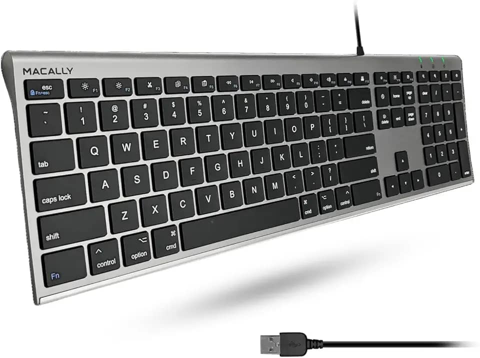 Teclado Macally ultrafino USB com fio para Apple Mac Pro, Space Grey