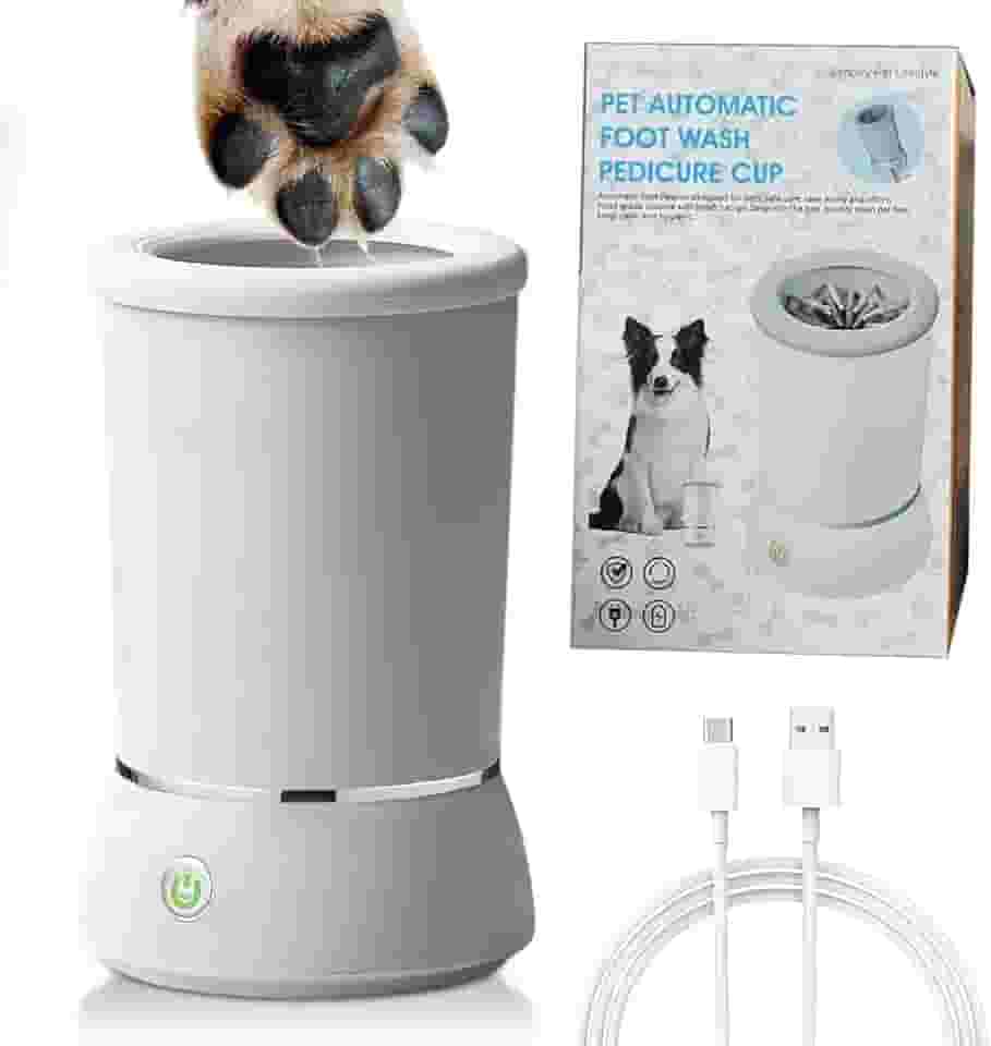 Winb Limpador e massageador elétrico de patas de cachorro, copo de lavagem portátil recarregável por USB, máquina automática de limpeza de pés para cães pequenos a médios (branco)