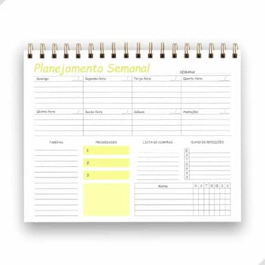 Planner Semanal Permanente 25x18cm | 50 Folhas (50 Semanas) – Organizador Não Datado de Tarefas e Rotina com Espiral | Produtividade para Escritório, Estudos e Casa | Capa Transparente (Amarelo)