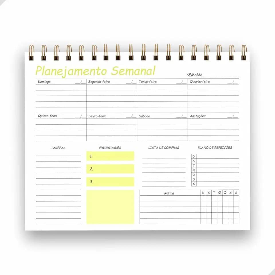 Planner Semanal Permanente 25x18cm | 50 Folhas (50 Semanas) – Organizador Não Datado de Tarefas e Rotina com Espiral | Produtividade para Escritório, Estudos e Casa | Capa Transparente (Amarelo)