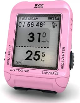 Monitor de GPS para computador Pyle Bike compatível com mapa My Run e Strava com Ant+ para monitor de frequência cardíaca, sensor de velocidade/adência, rosa